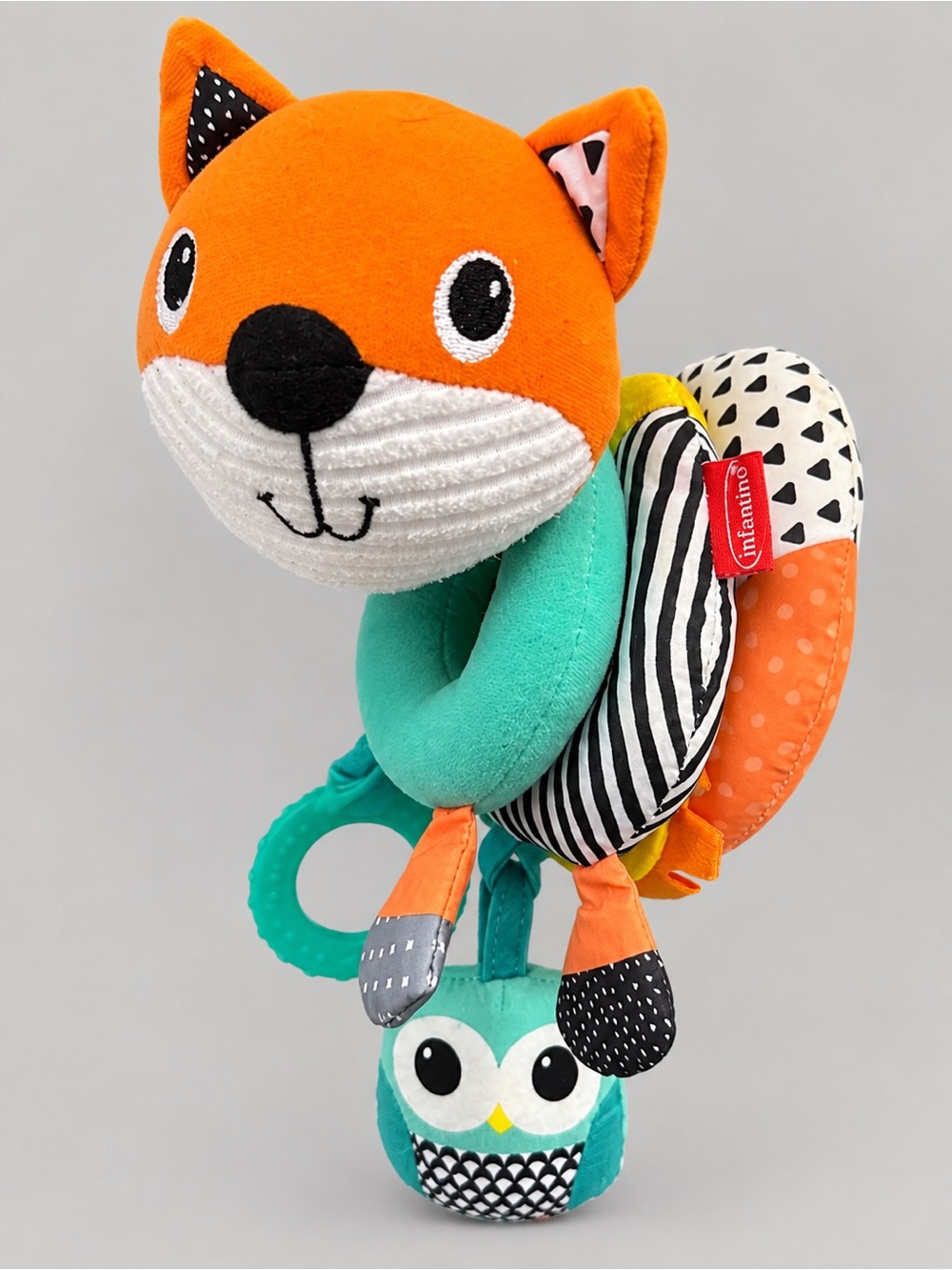 Infantino Fox Spiral Activity Toy Baby Stroller Car Seat Teether Owl Sensory Toy